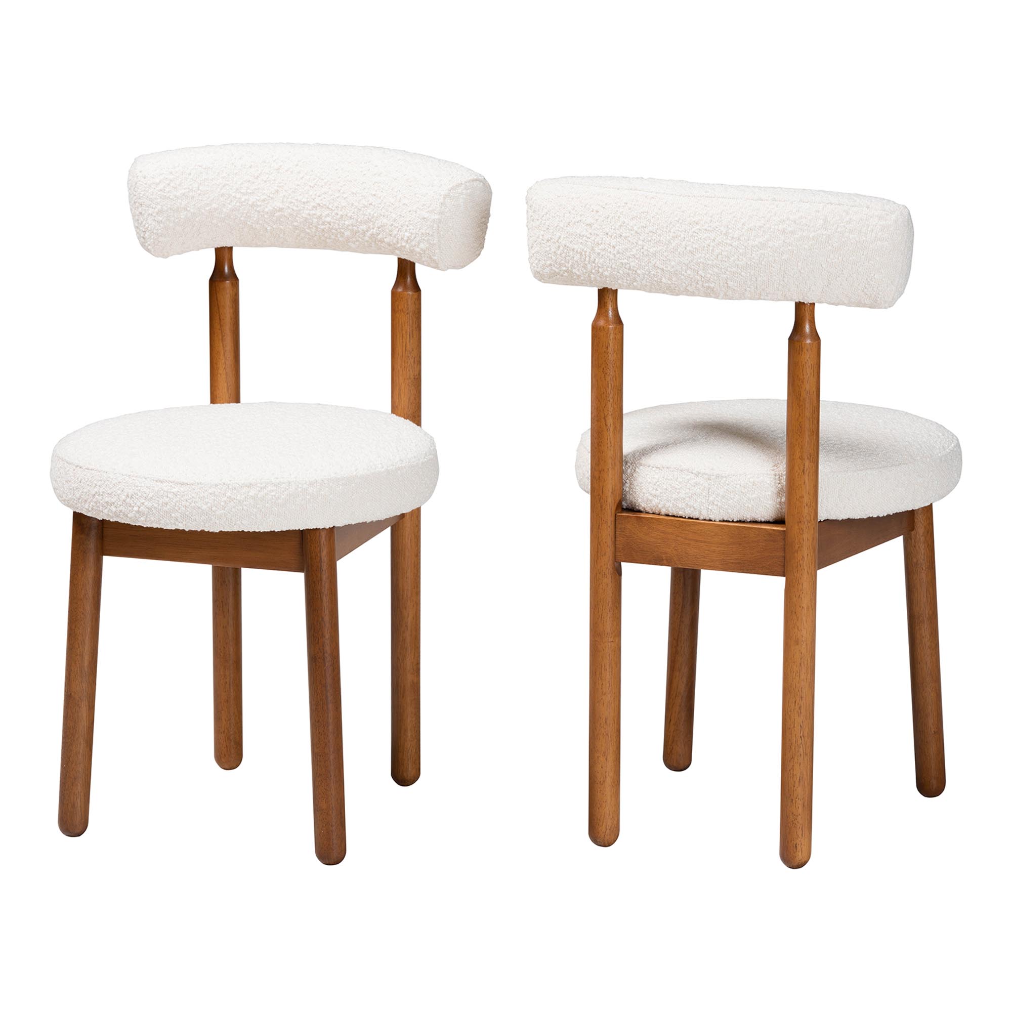 Baxton Studio Edric Modern Japandi Cream Boucle Fabric and Walnut Brown Finished Wood 2-Piece Dining Chair Set